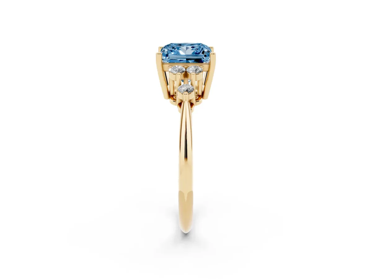 Fancy Blue Princess Cut Cut Diamond Cluster Ring with Solitaire Band and Four-Prong Setting Yellow gold