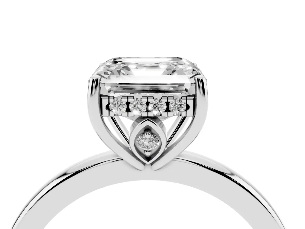 Asscher Cut Solitaire Diamond Ring with Prong Setting and Plain Band Silver