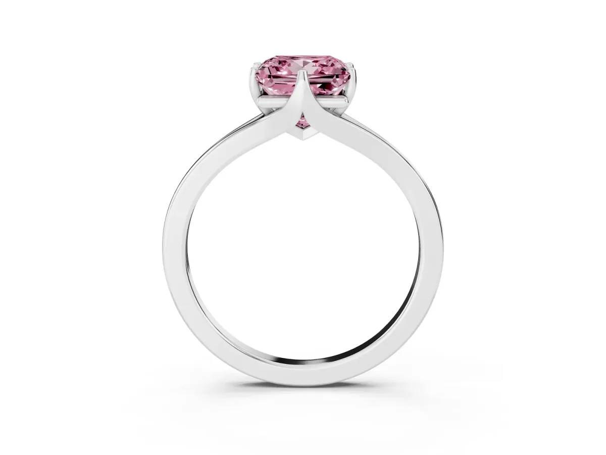 Fancy Pink Princess Cut Solitaire Diamond Ring with Six-Prong Setting and Tapered Band White gold