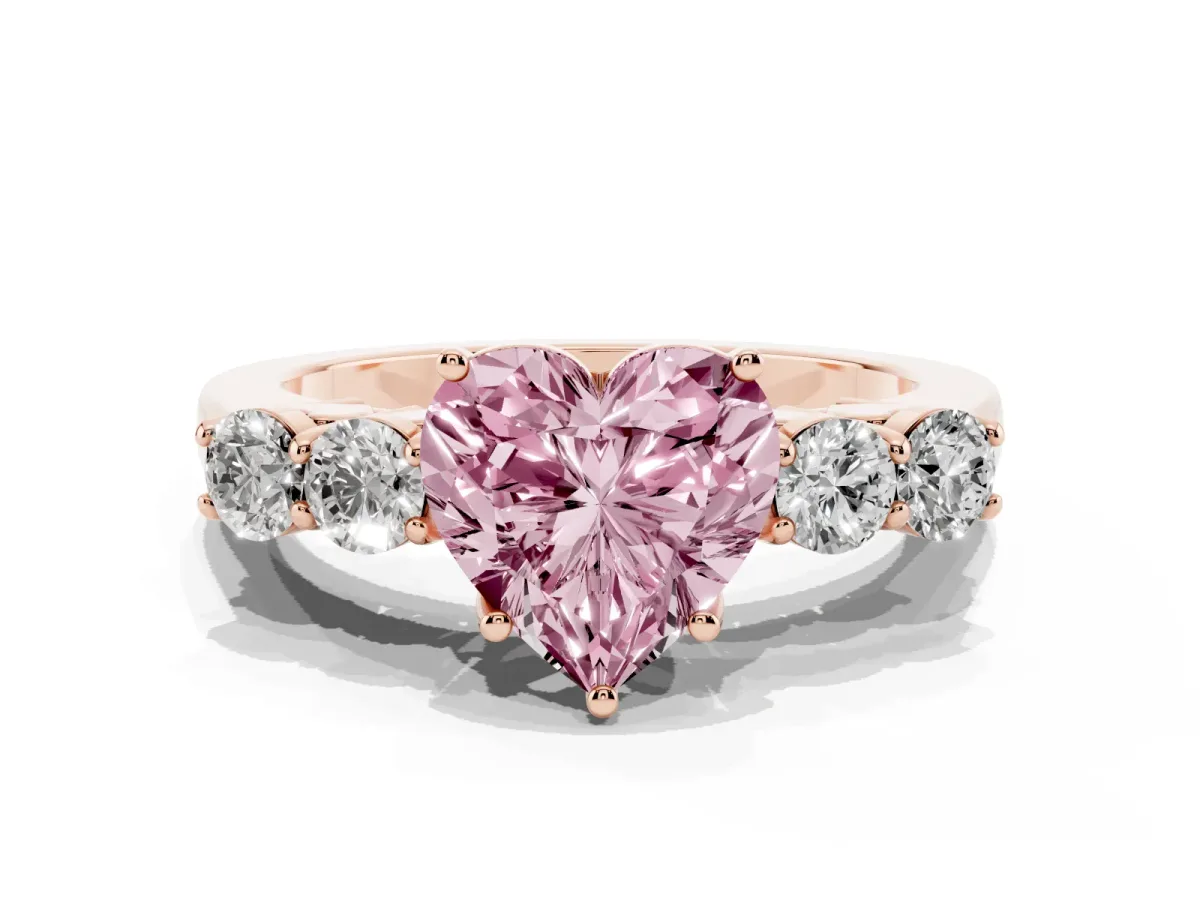 Fancy Pink Heart Cut Cut Diamond Five-Stone Prong Set White Gold Ring Rose gold