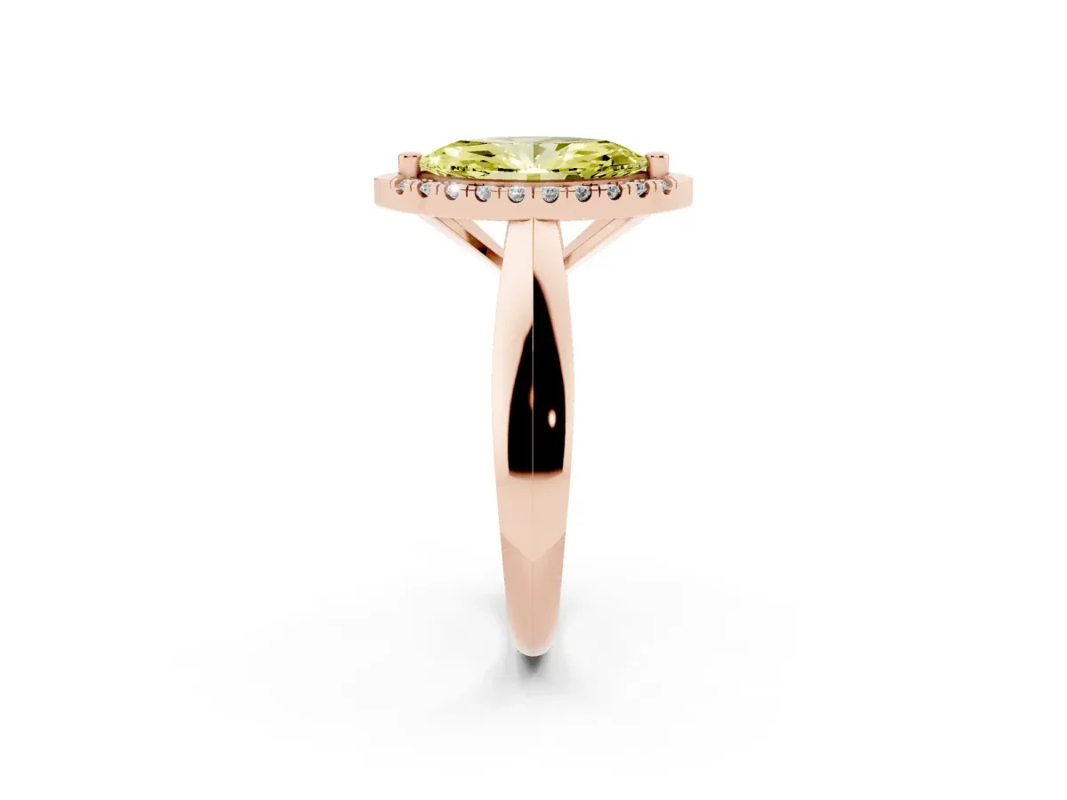 Fancy Yellow Marquise Cut Cut Halo Solitaire Engagement Ring with Square Band and Four-Prong Setting Rose gold