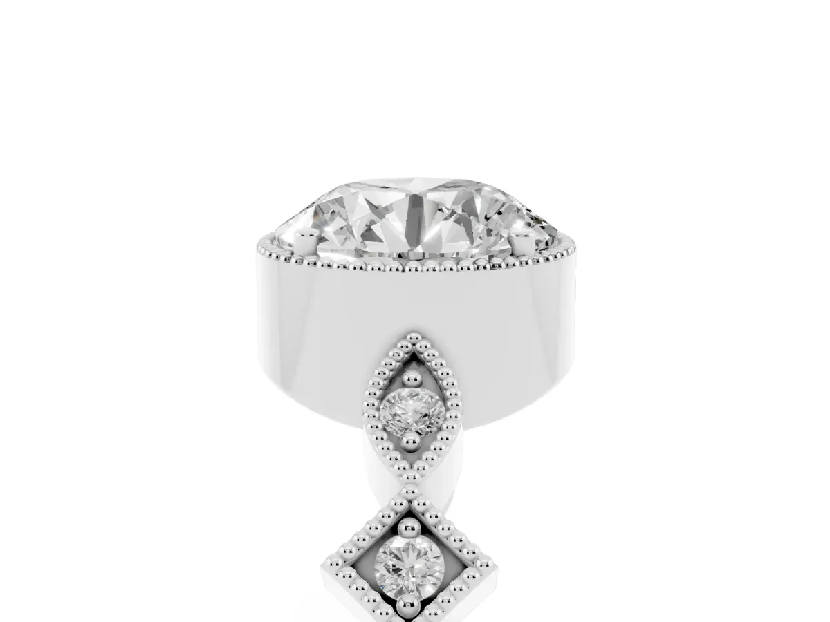 Round Cut Milgrain Marquise Diamond Twist Band Ring Platinum