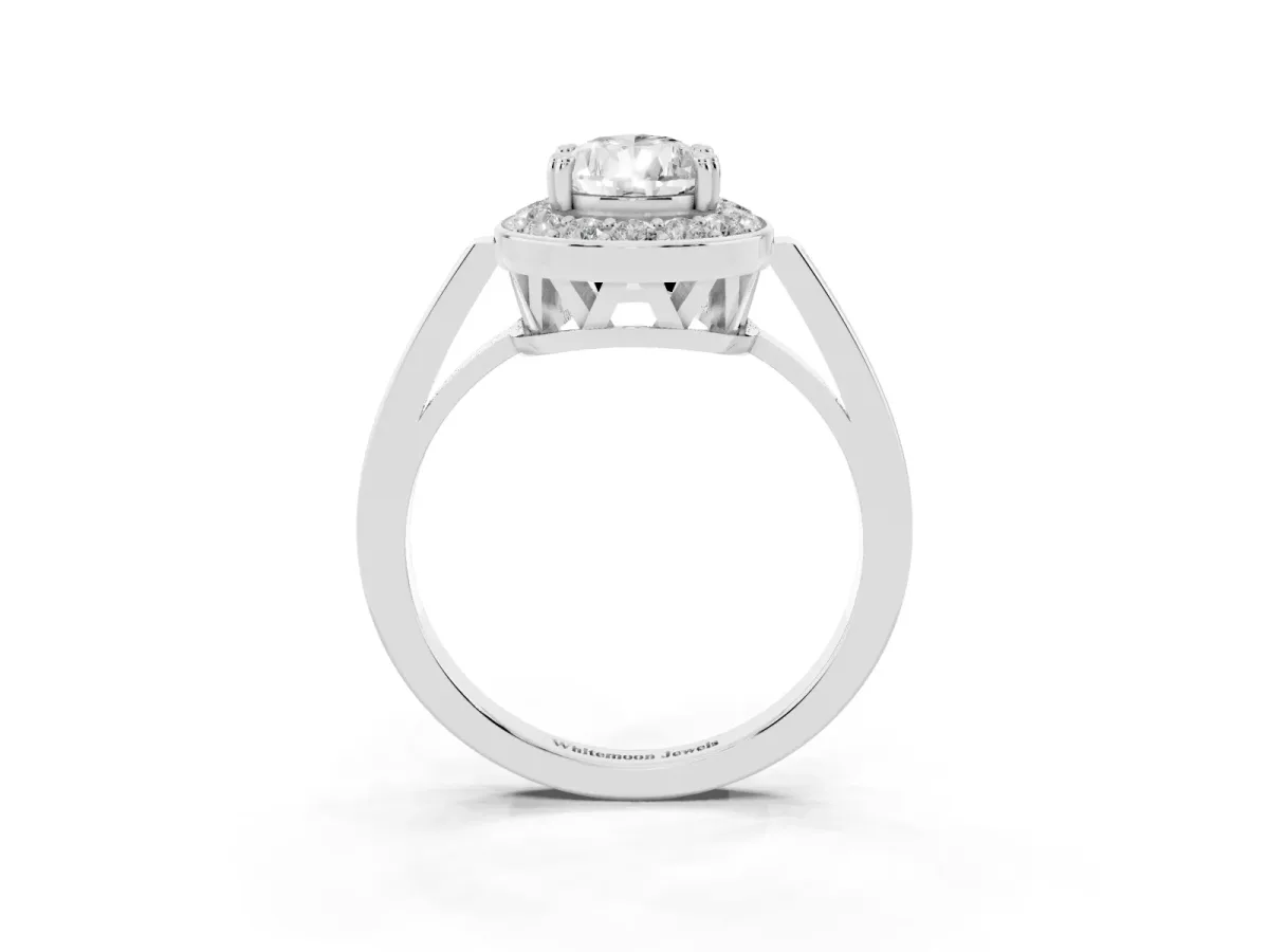 Pear Cut Diamond Halo Ring with Split Shank and Four-Prong Setting Silver