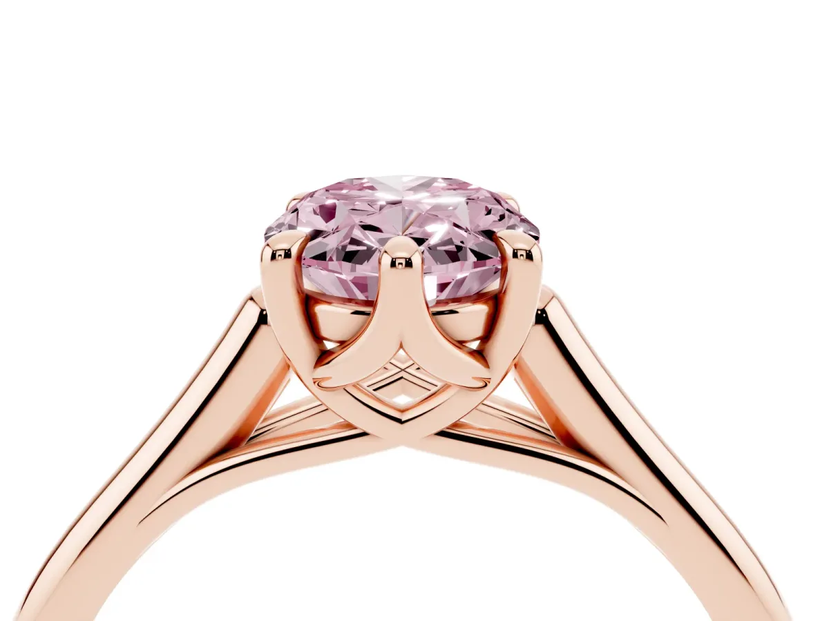 Fancy Pink Oval Cut Solitaire Engagement Ring with Six-Prong Setting and Classic Band Rose gold