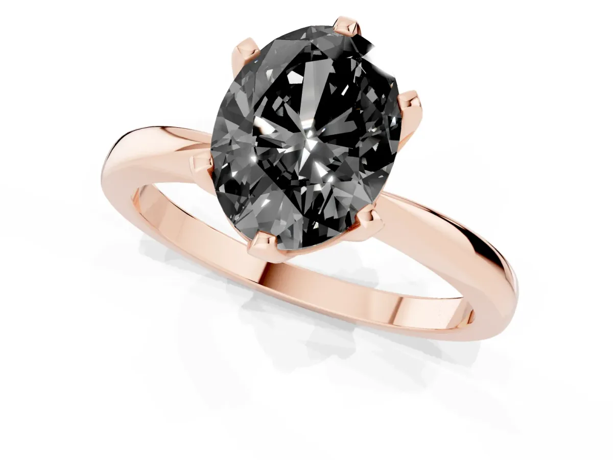 Fancy Black Oval Cut Solitaire Engagement Ring with Six-Prong Setting and Tapered Band Rose gold
