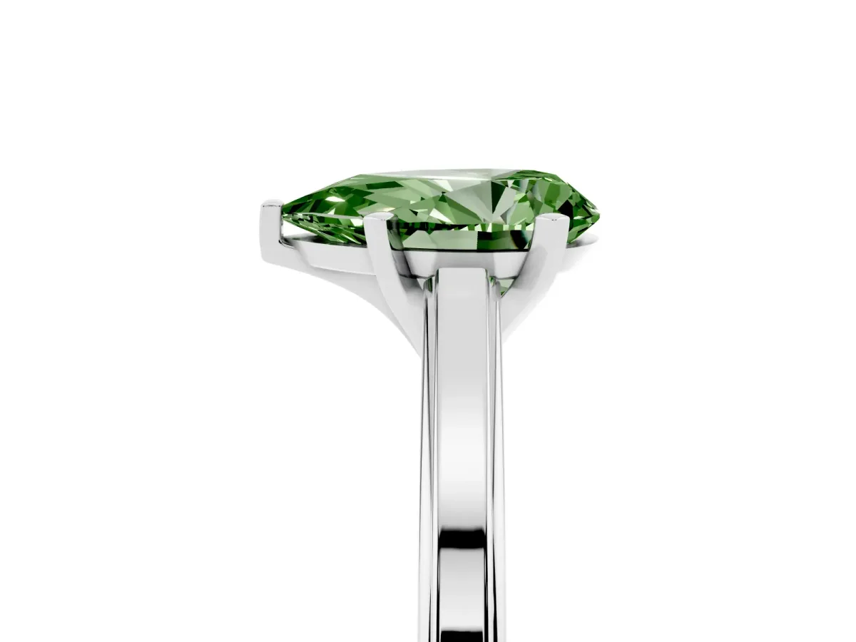 Fancy Green Pear Cut Solitaire Diamond Ring with Four-Prong Setting and Classic Band Silver