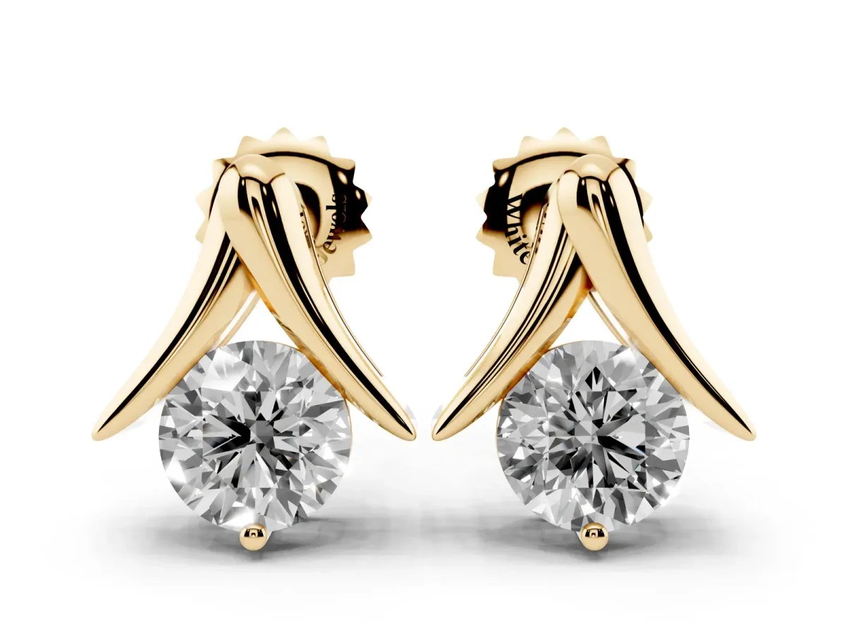 Round Diamond Inverted V Stud Earrings Yellow gold