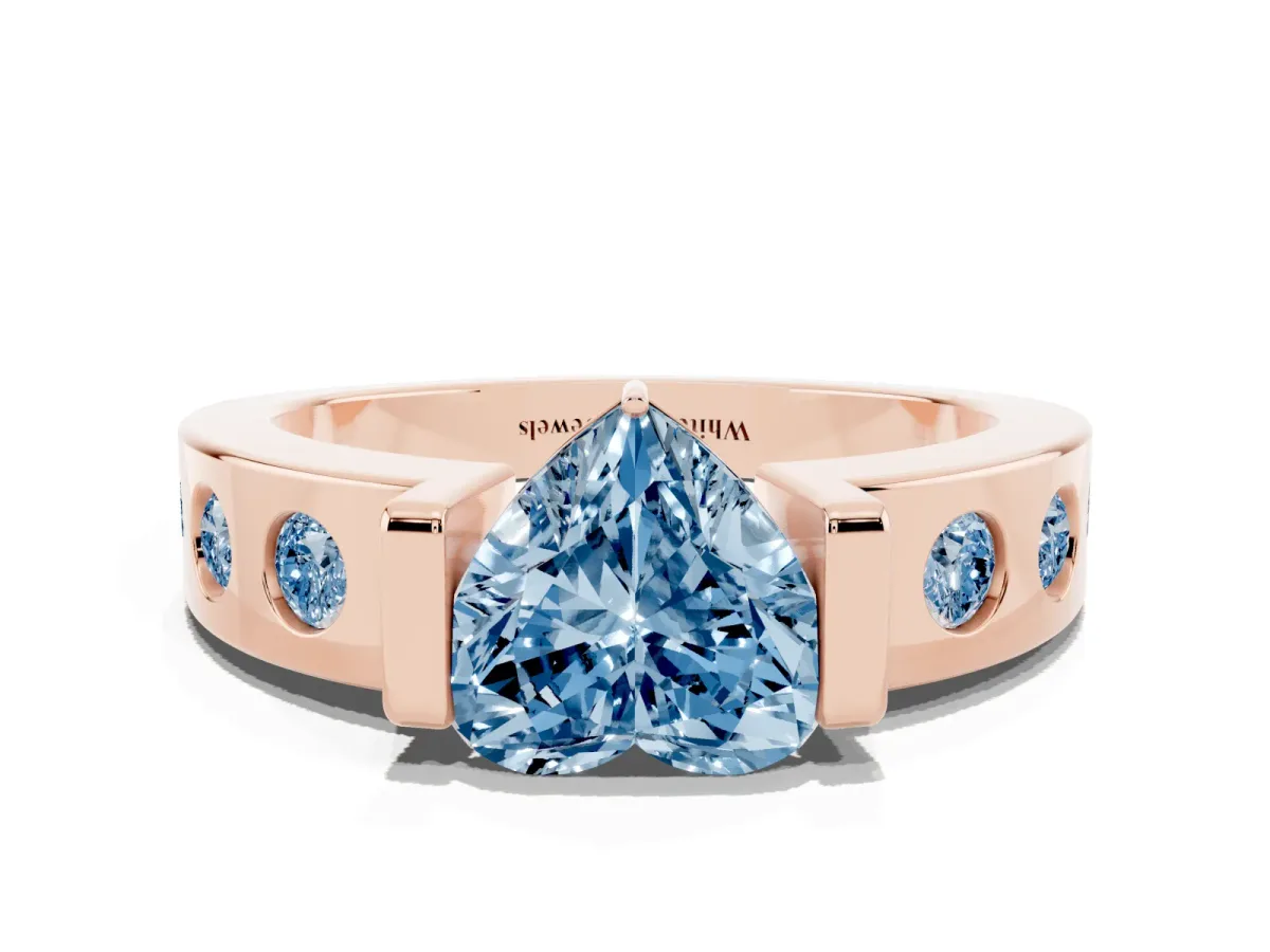 Fancy Blue Heart Cut Brilliant Channel-Set Diamond Ring with Bezel Prong Setting Rose gold