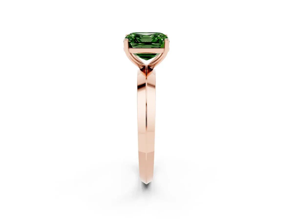 Fancy Green Asscher Cut Cut Solitaire Engagement Ring with Flat Band and Four-Prong Setting Rose gold