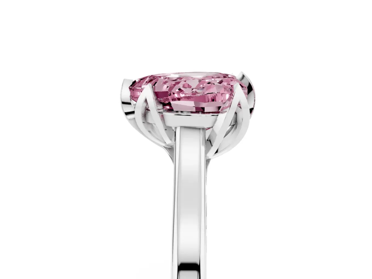 Fancy Pink Heart Cut Diamond Solitaire Ring with Flower Prong Setting and Classic Band Silver