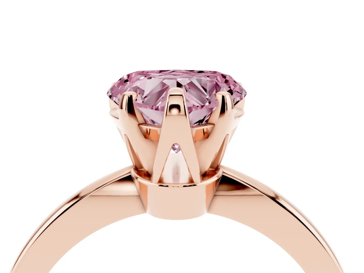 Fancy Pink Heart Cut Solitaire Engagement Ring with Six-Prong Setting and Tapered Band Rose gold
