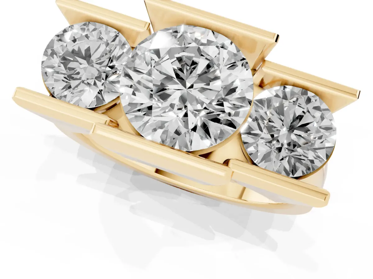 Three Stone Round Cut Cut Channel Set Diamond Ring Yellow gold