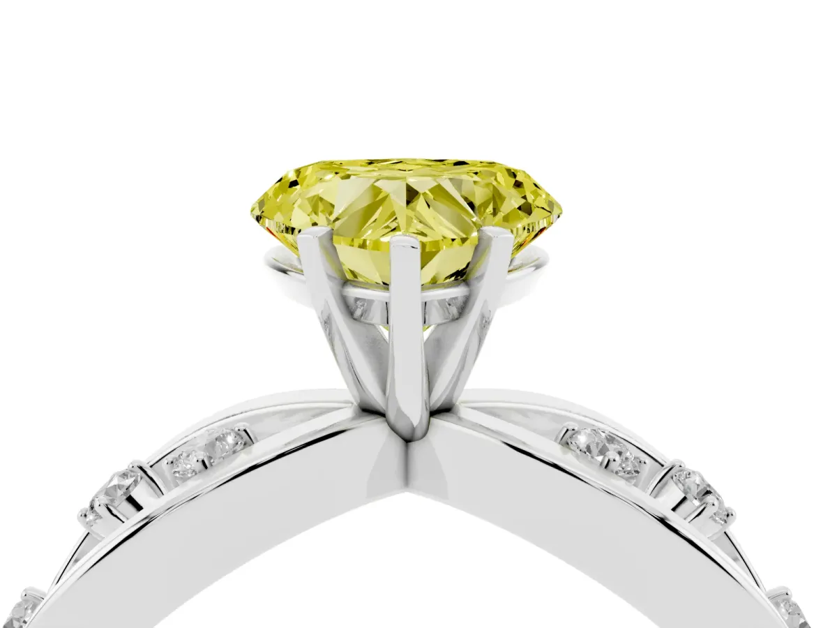 Fancy Yellow Heart Cut Cut Solitaire Diamond with Side Stones on Criss-Cross Band and Four-Prong Setting Silver