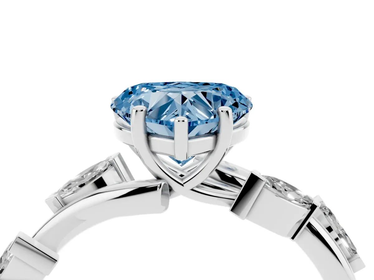 Fancy Blue Heart Cut Solitaire Twisted Band Marquise Accent Prong Setting Ring Silver