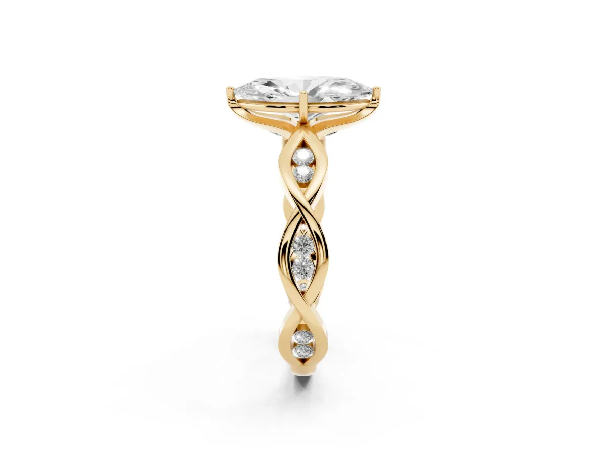 Marquise Cut Solitaire Twist Band with Leaf Prong Setting Yellow gold