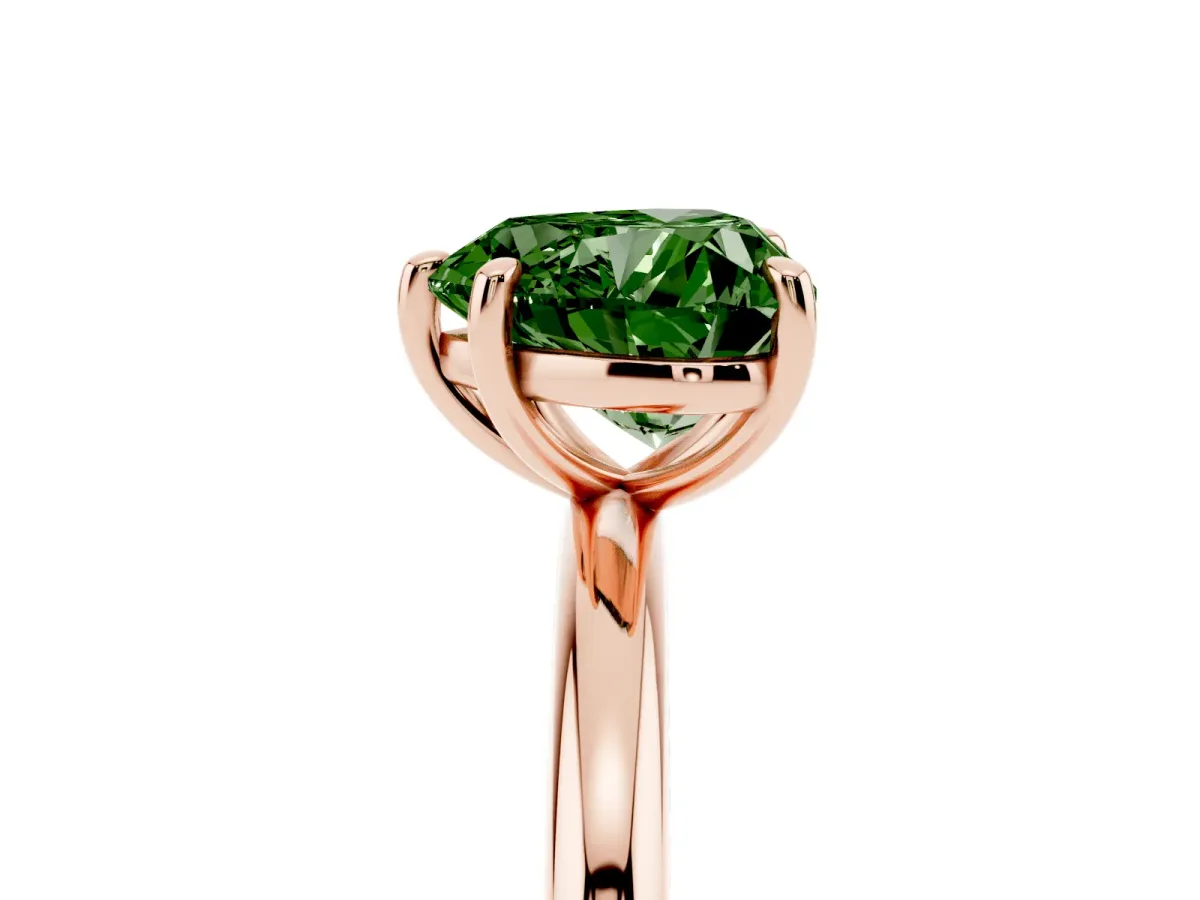 Fancy Green Heart Cut Solitaire Diamond Ring with Four-Prong Setting on a Plain Band Rose gold