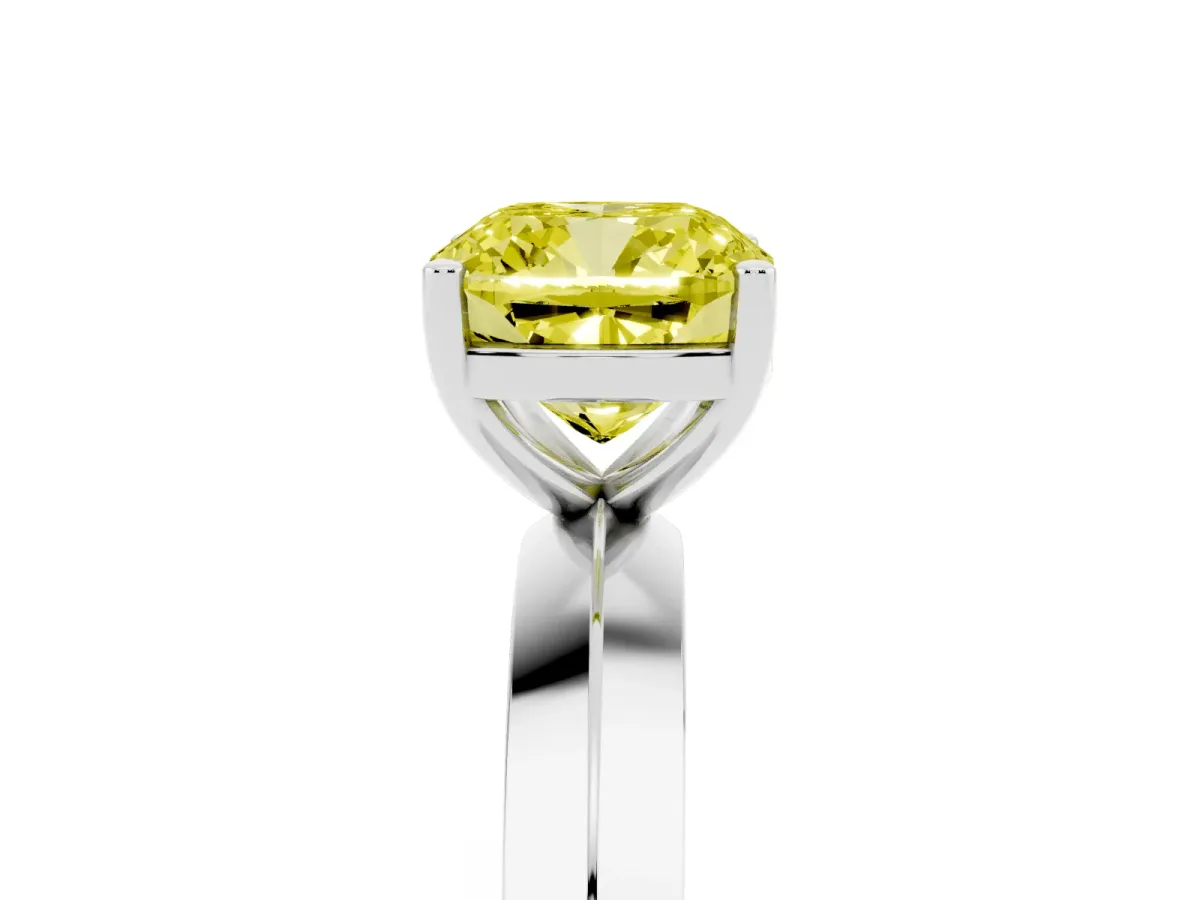 Fancy Yellow Cushion Cut Cut Solitaire Engagement Ring with Flat Band and Four-Prong Setting Platinum