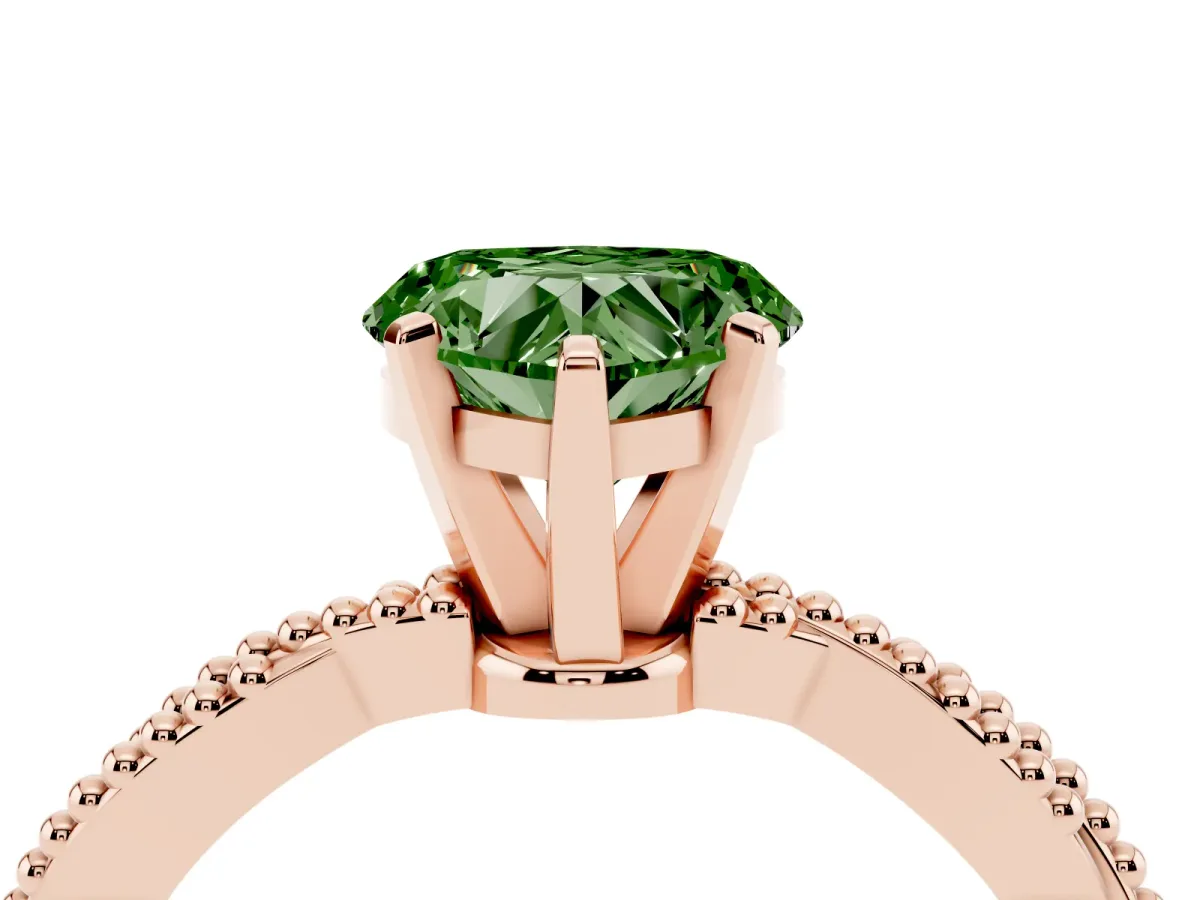 Fancy Green Heart Cut Solitaire Twisted Band with Bead Prong Setting Rose gold