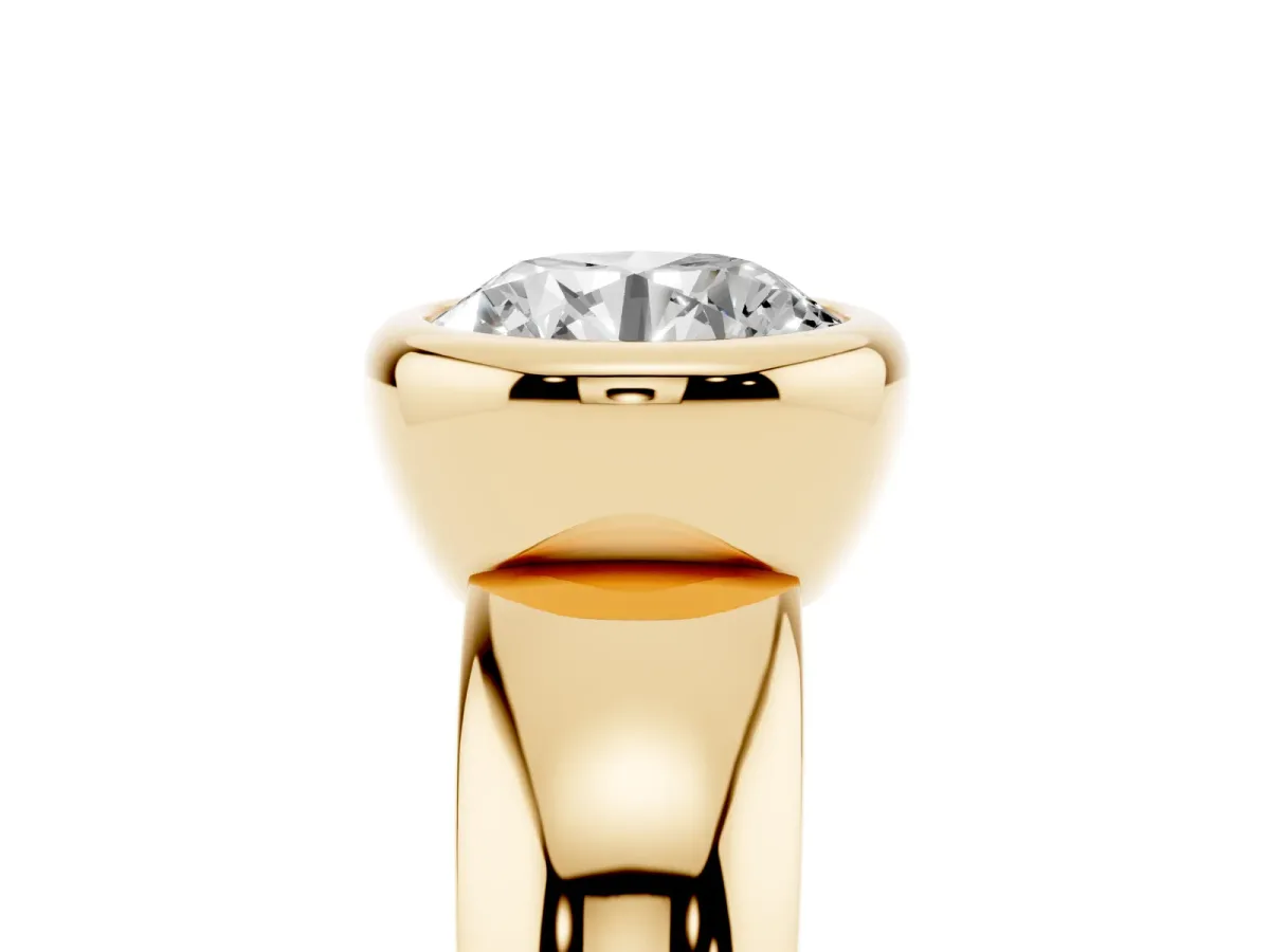 Bezel Set Round Cut Solitaire Ring with Wide Band Yellow gold