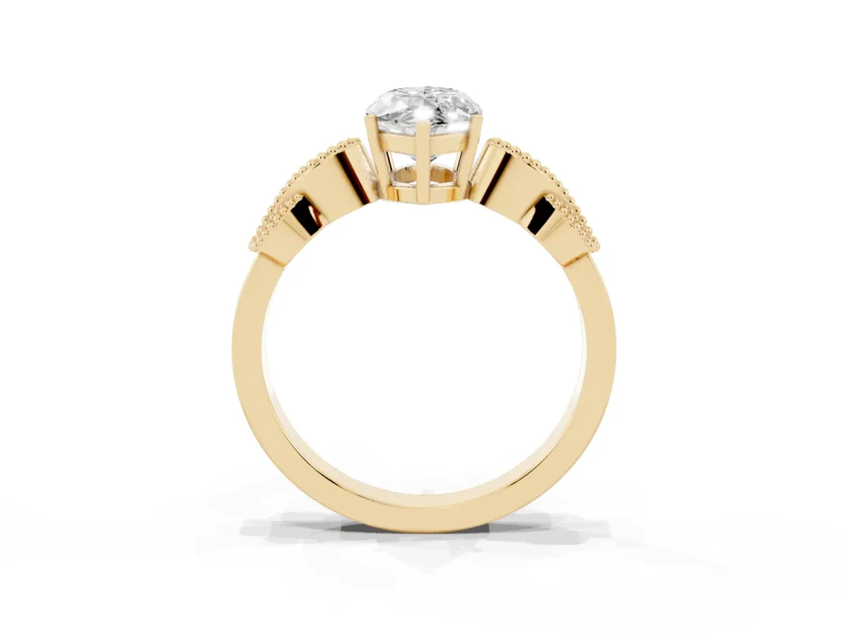 Marquise Cut Solitaire Milgrain Leaf Band with Prong Setting Yellow gold