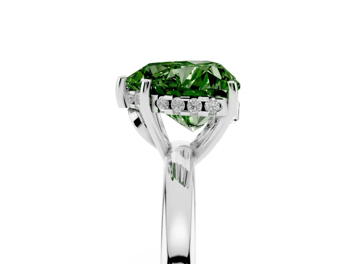 Fancy Green Heart Cut Solitaire Diamond Ring with Prong Setting and Plain Band White gold