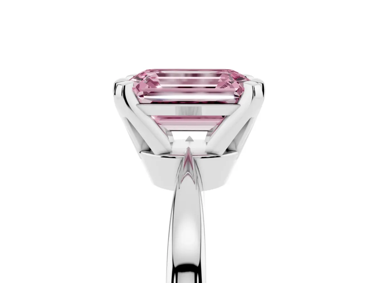 Fancy Pink Emerald Cut Solitaire Engagement Ring with Six-Prong Setting and Tapered Band Platinum
