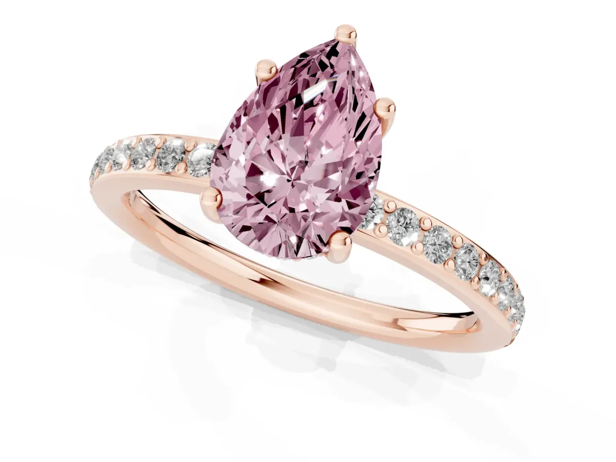 Fancy Pink Pear Cut Cut Diamond Pavé Band Ring with Four-Prong Setting Rose gold