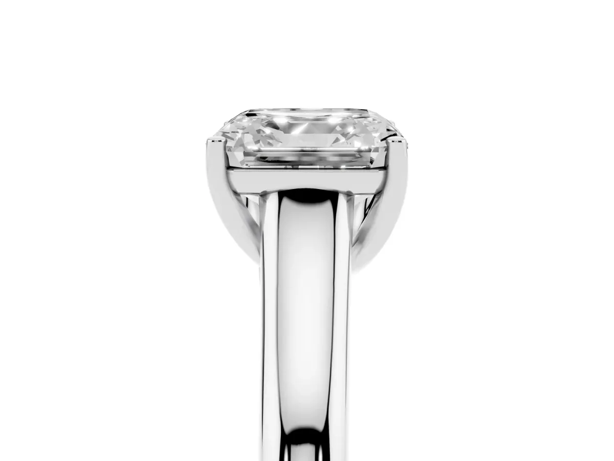 Asscher Cut Solitaire Engagement Ring with Tapered Band and Four-Prong Setting Silver