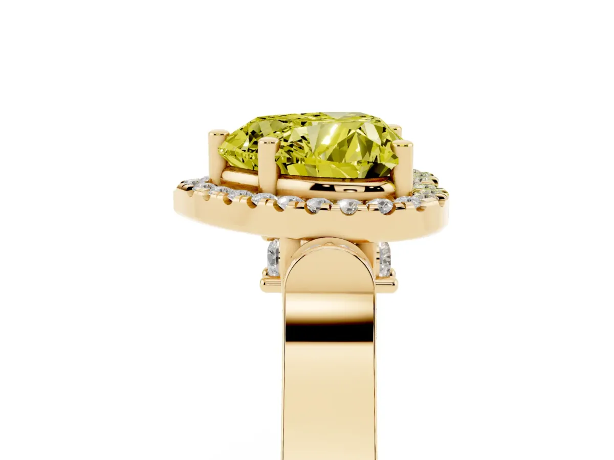 Fancy Yellow Heart Cut Halo Pave Split Shank Prong Setting Ring Yellow gold