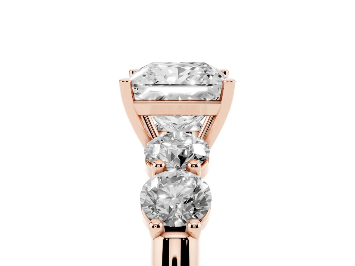 Princess Cut Cut Five-Stone Prong Set Diamond Ring with Classic Band Rose gold
