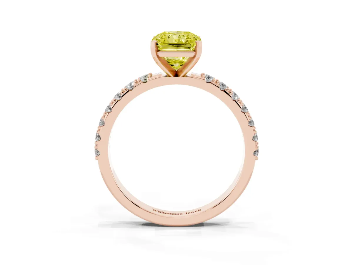 Fancy Yellow Radiant Cut Diamond Solitaire Pavé Band with Four-Prong Setting Rose gold