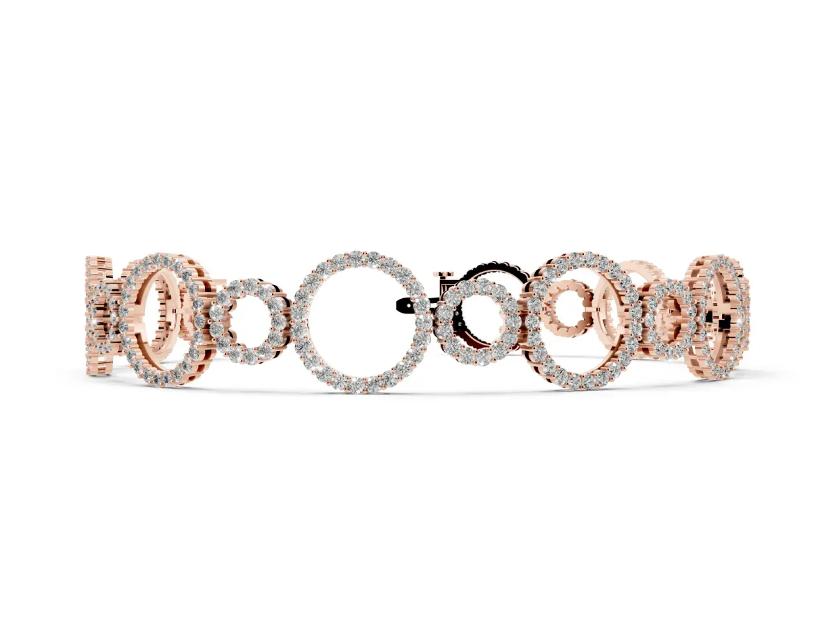 Round Cut Diamond Halo Circle Link Bracelet with Pave Setting Rose gold
