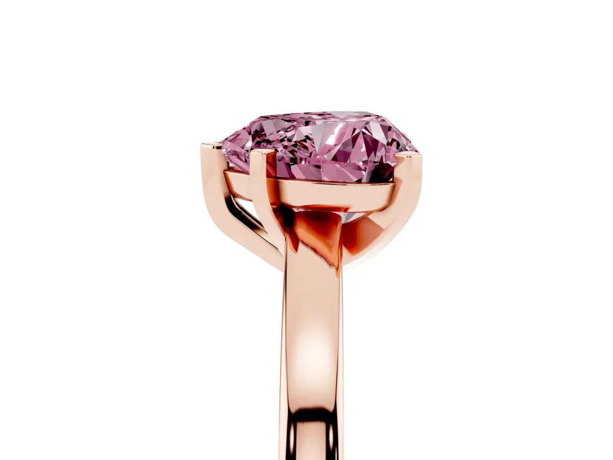 Fancy Pink Heart Cut Solitaire Diamond Engagement Ring with Four-Prong Setting on a Classic Band Rose gold