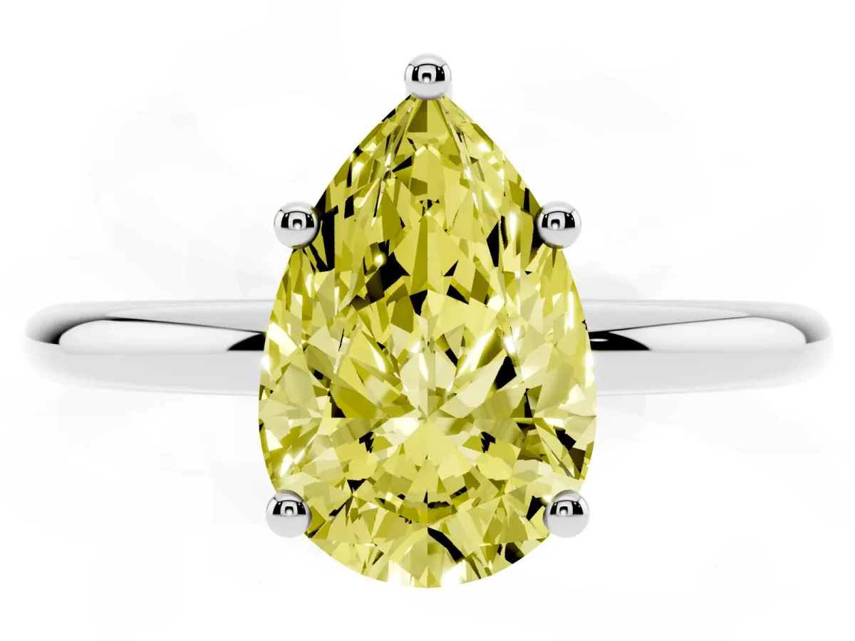 Fancy Yellow Pear Cut Cut Solitaire Engagement Ring with Four-Prong Setting and Classic Band White gold