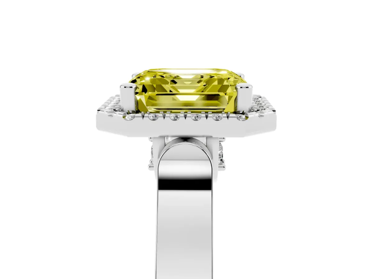 Fancy Yellow Asscher Cut Halo Pave Split Shank Prong Setting Ring Silver