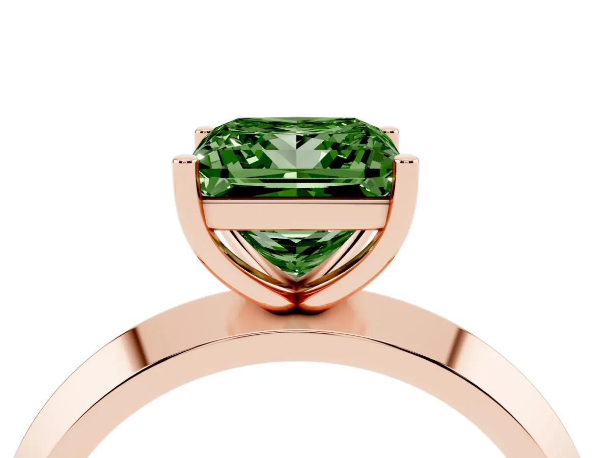 Fancy Green Princess Cut Cut Solitaire Engagement Ring with Flat Band and Four-Prong Setting Rose gold