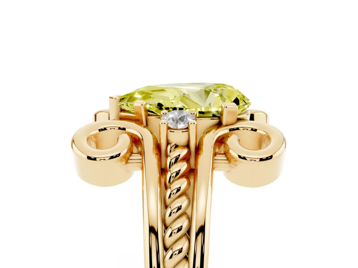 Fancy Yellow Pear Cut Solitaire Twisted Band Scroll Prong Ring Yellow gold