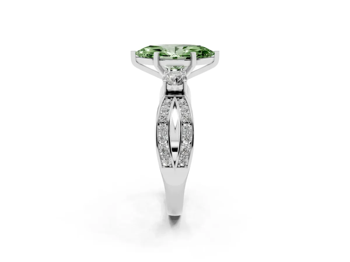 Fancy Green Three-Stone Marquise Cut Cut Diamond Twist Band with Prong Setting Silver