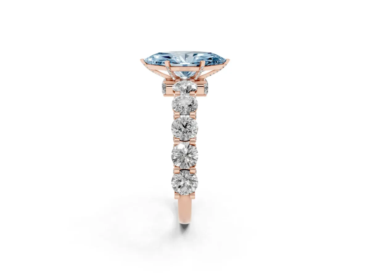 Fancy Blue Marquise Cut Diamond Side Stone Engagement Ring with Four-Prong Setting Rose gold