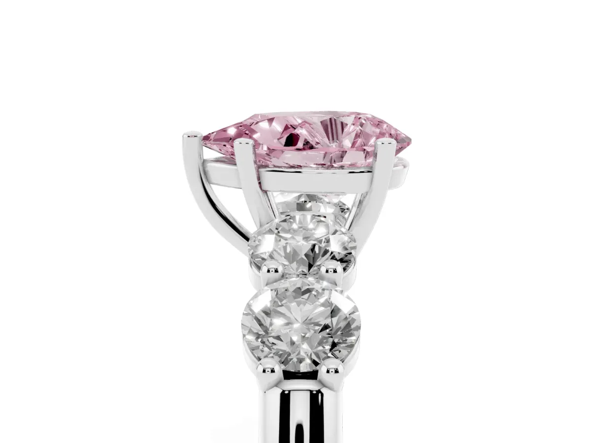 Fancy Pink Pear Cut Cut Five-Stone Prong Set Diamond Ring with Classic Band Platinum