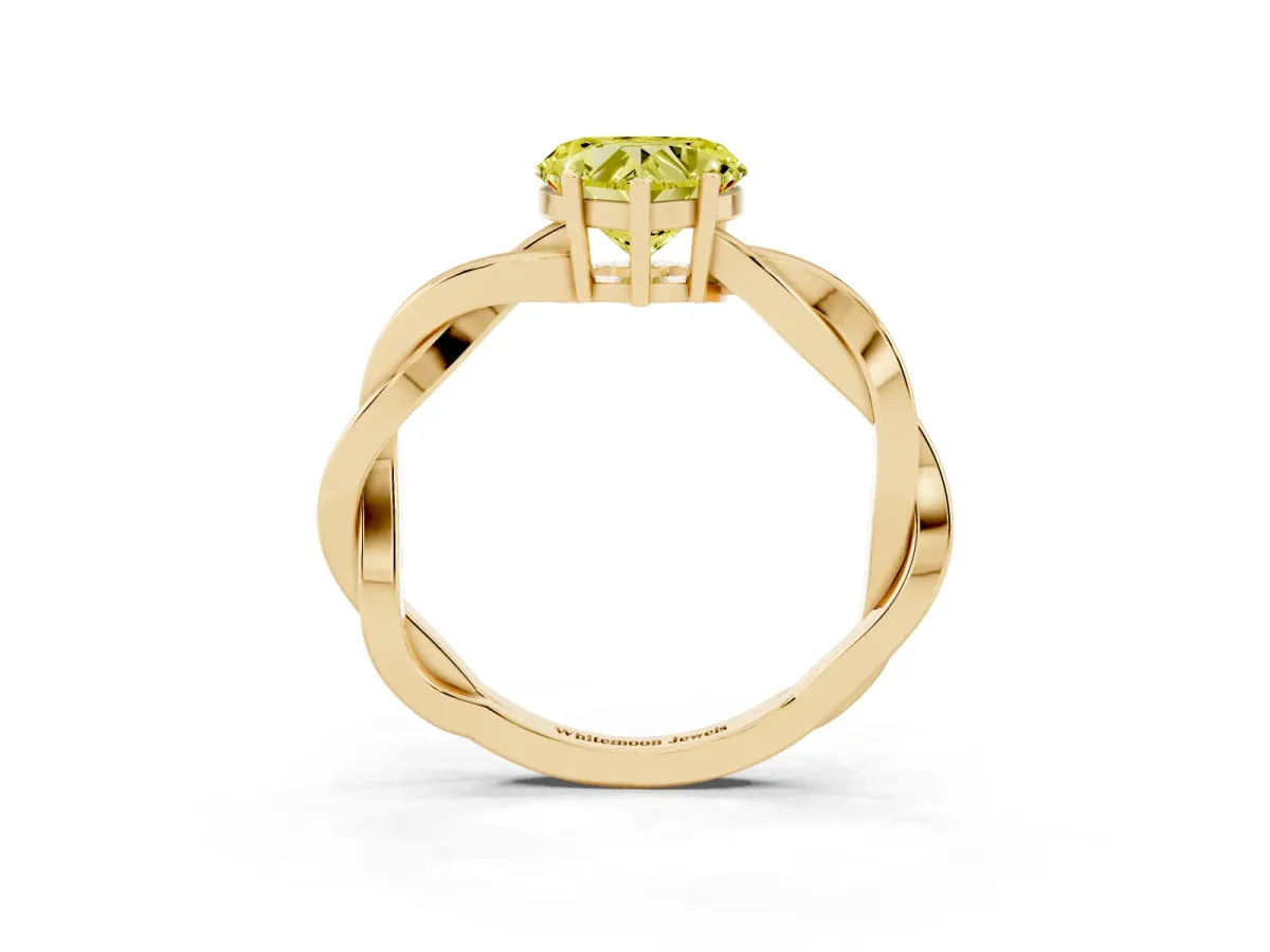 Fancy Yellow Heart Cut Solitaire Twisted Pave Diamond Ring with Four-Prong Setting Yellow gold