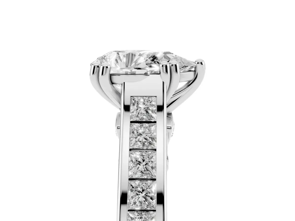 Pear Cut Cut Channel Set Solitaire Engagement Ring with Prong Setting Silver