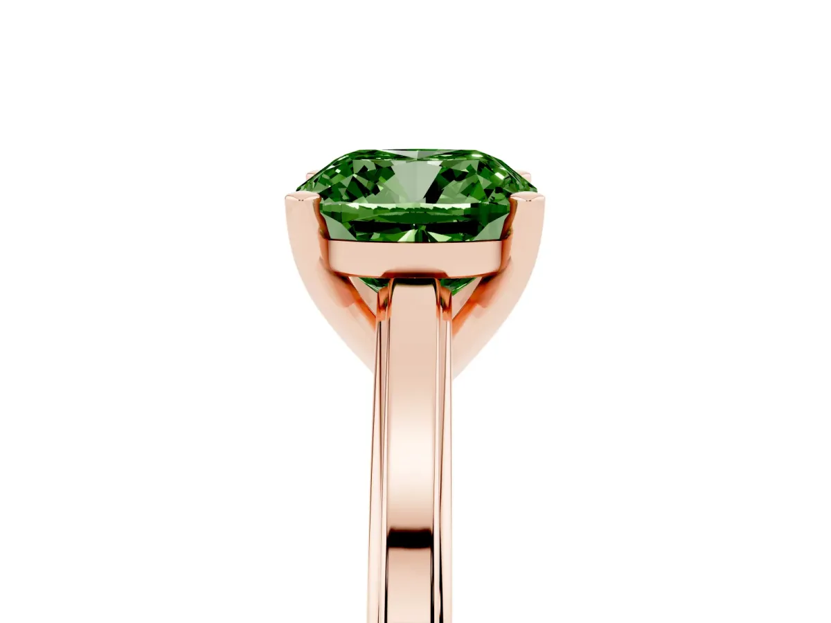 Fancy Green Cushion Cut Solitaire Diamond Ring with Four-Prong Setting and Classic Band Rose gold
