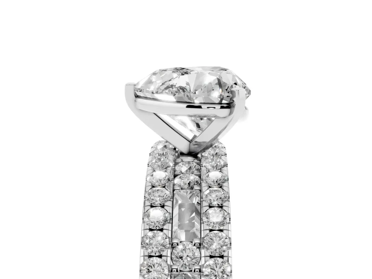 Heart Cut Diamond Solitaire Ring with Pavé and Channel Set Band Platinum