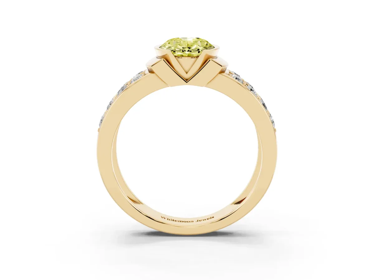 Fancy Yellow Oval Cut Brilliant Diamond Channel Set Wide Band Ring with Bezel Setting Yellow gold