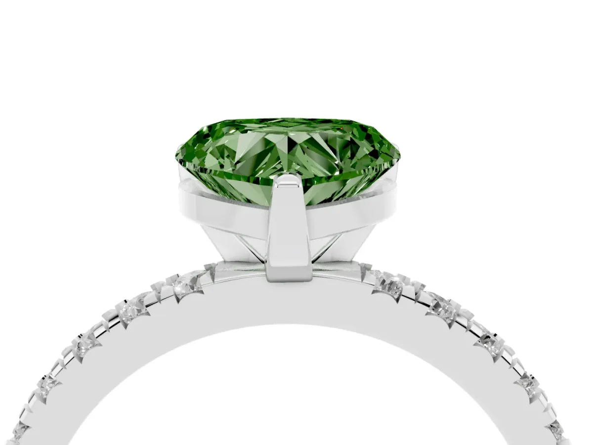 Fancy Green Heart Cut Diamond Pavé Band Solitaire with Four-Prong Setting Silver