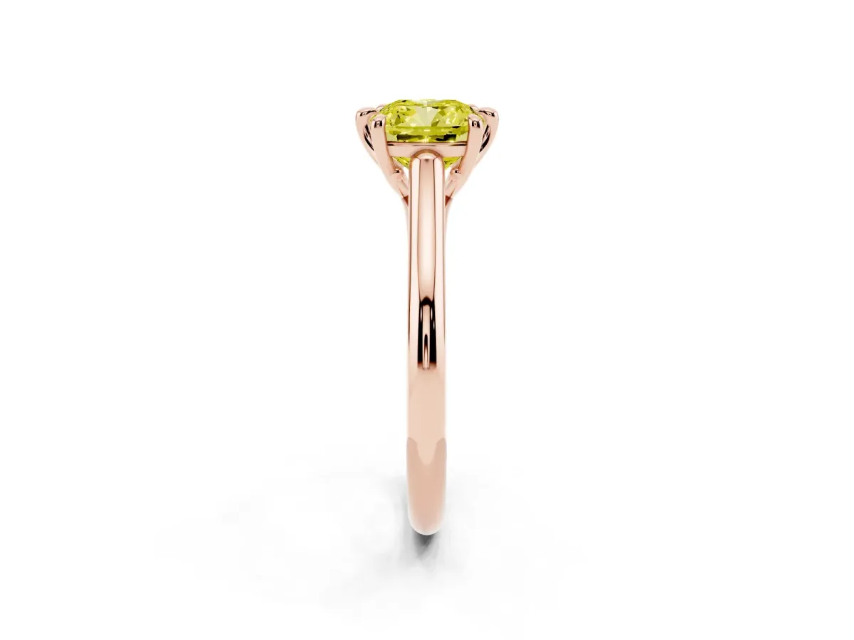 Fancy Yellow Cushion Cut Solitaire Engagement Ring with Six-Prong Setting and Classic Band Rose gold