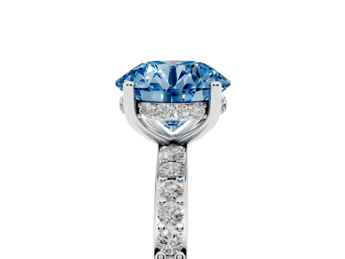 Fancy Blue Round Cut Cut Diamond Pavé Band Ring with Four-Prong Setting Silver