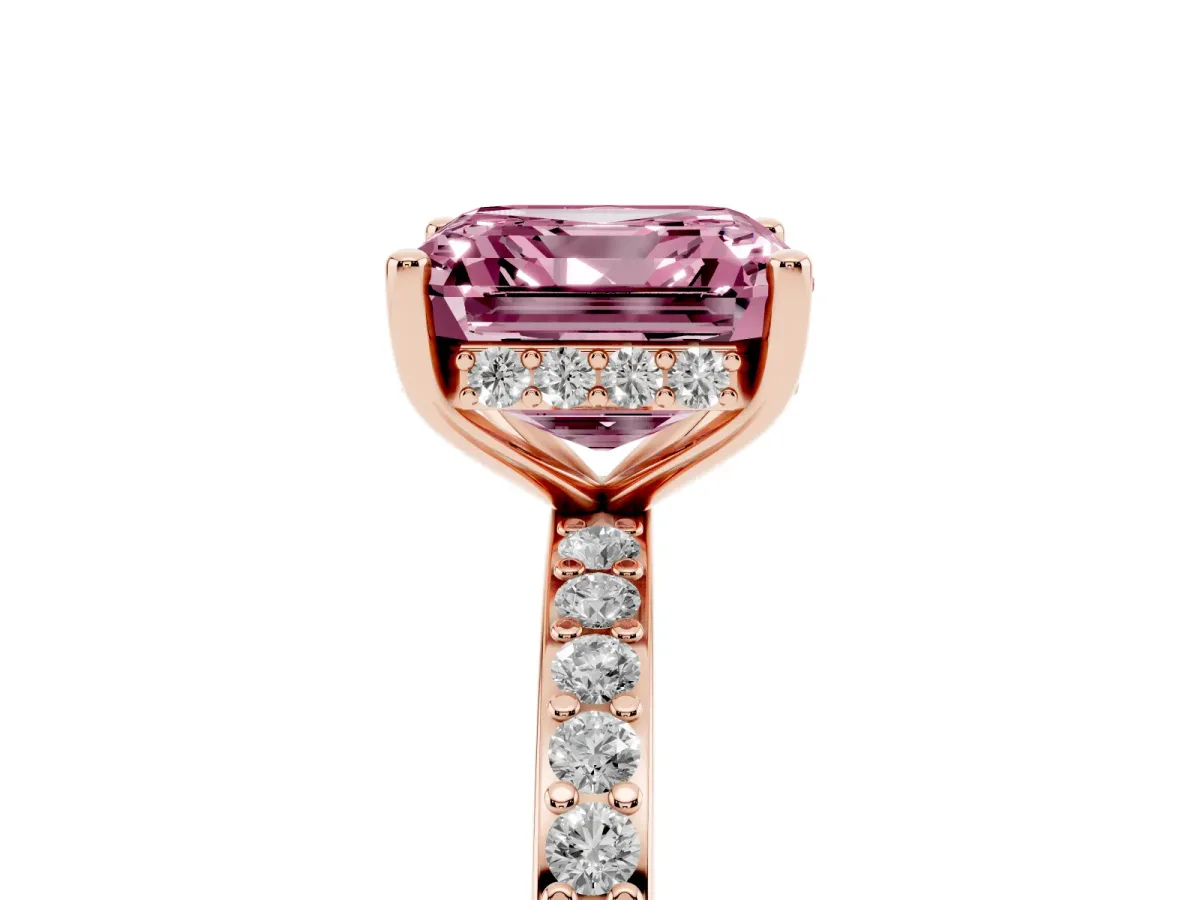 Fancy Pink Asscher Cut Cut Diamond Pavé Band Ring with Four-Prong Setting Rose gold