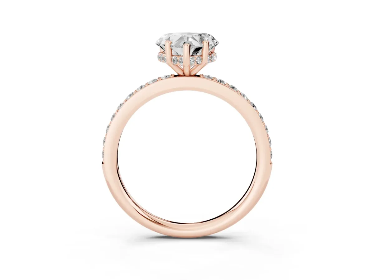 Heart Cut Cut Diamond Pavé Band Ring with Four-Prong Setting Rose gold